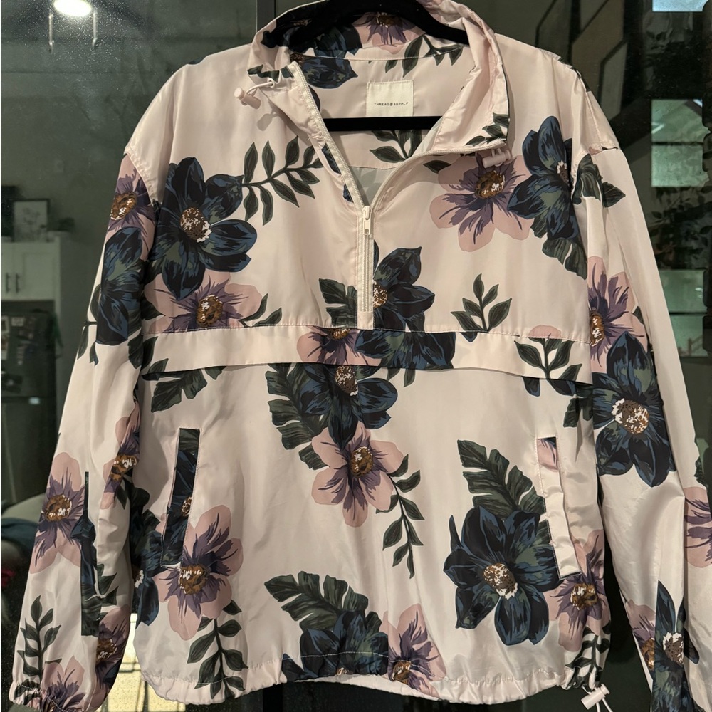 Pink and purple floral windbreaker #floral